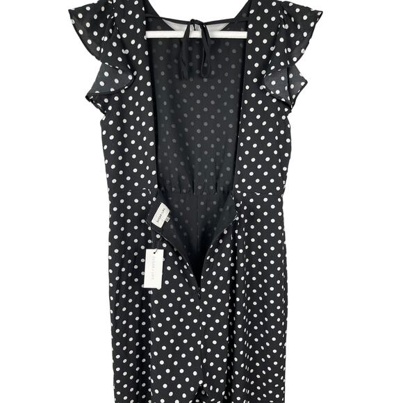Sugar Lips Black & White Polka Dot Flitter Sleeve Open Back Jumpsuit Size Large - Picture 11 of 11